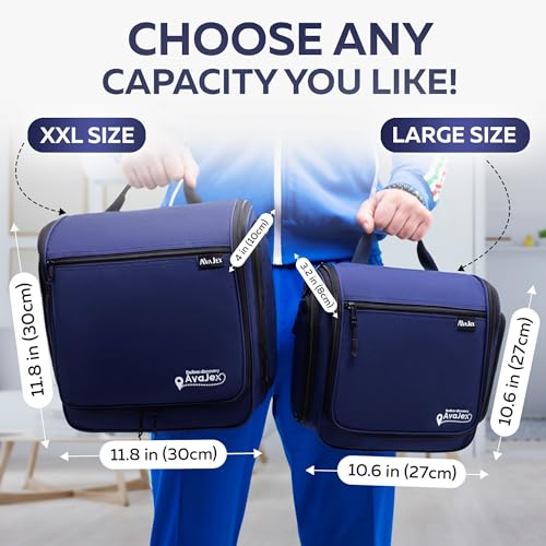 AvaJex Extra Large (11.8”x11.8”x4”) Hanging Travel Toiletry Bag for Men and Women - Cosmetic Travel Bag With Shoulder Strap - Waterproof Hygiene Bag with Metal Swivel Hook and 19 Compartments for Toiletries - Image 4