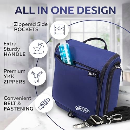 AvaJex Extra Large (11.8”x11.8”x4”) Hanging Travel Toiletry Bag for Men and Women - Cosmetic Travel Bag With Shoulder Strap - Waterproof Hygiene Bag with Metal Swivel Hook and 19 Compartments for Toiletries - Image 3