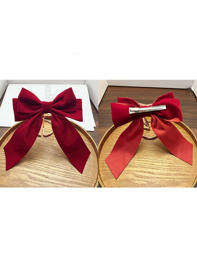 2 قطعة حمراء مخملية الشعر قوس ذيل الساتين ذيل طويل الرأس باريت الرأس للنساء والفتيات هدايا - Image 3