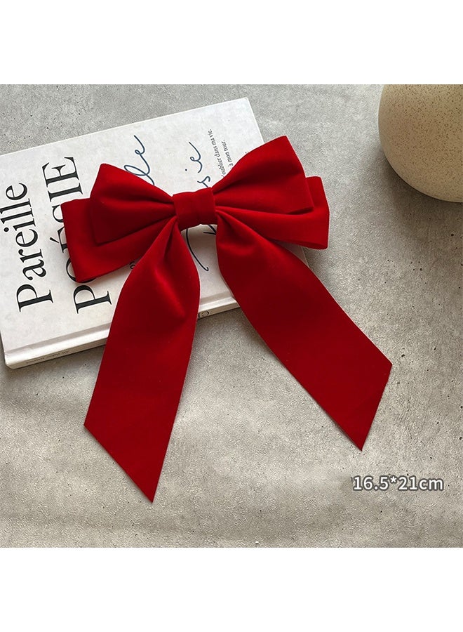 2 قطعة حمراء مخملية الشعر قوس ذيل الساتين ذيل طويل الرأس باريت الرأس للنساء والفتيات هدايا - Image 2