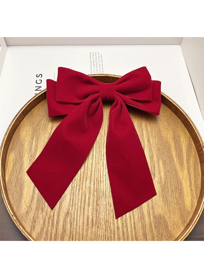 2 قطعة حمراء مخملية الشعر قوس ذيل الساتين ذيل طويل الرأس باريت الرأس للنساء والفتيات هدايا - Image 4