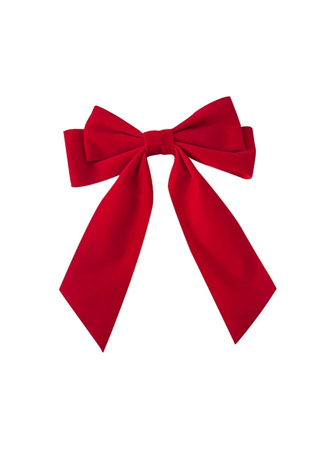 2 قطعة حمراء مخملية الشعر قوس ذيل الساتين ذيل طويل الرأس باريت الرأس للنساء والفتيات هدايا - Image 1