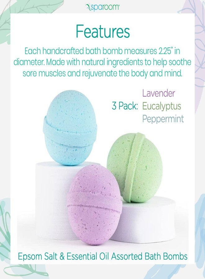 SpaRoom Soothe and Relax Handmade Natural Essential Oil Aromatherapy Bath Bombs, Set of 3, Lavender, Eucalyptus and Peppermint - Image 2