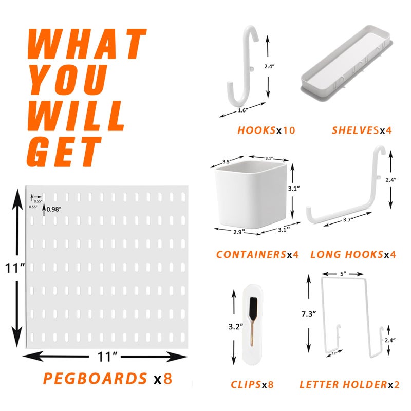 VEOFEMLEA Pegboard Combination Kit, 8 Peg Boards and 30 Accessories Modular Hanging Black Pegboard for Walls, Office Wall Organizer, Keys Holder on Wall, Nursery Storage, 44"x22" Black - Image 3