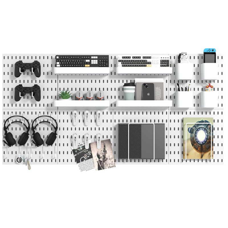 VEOFEMLEA Pegboard Combination Kit, 8 Peg Boards and 30 Accessories Modular Hanging Black Pegboard for Walls, Office Wall Organizer, Keys Holder on Wall, Nursery Storage, 44"x22" Black - Image 1