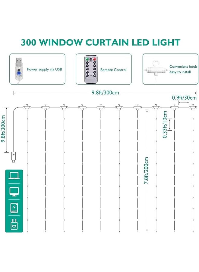 إيروريكس - ستارة خيطية مقاومة للماء للنافذة مزودة بمصابيح LED USB لتزيين الجنيات مع جهاز تحكم عن بعد 1X3 متر - Image 1
