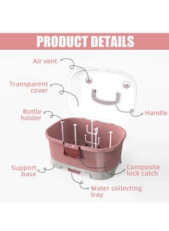 MIXDE Baby Bottle Drying Rack Storage, Large Nursing Bottle Storage Box Organizer with Cover, Portable Kitchen Cabinet Organizer, Easy to Clean Drainer, Durable countertop Dryer Pink  - Image 4