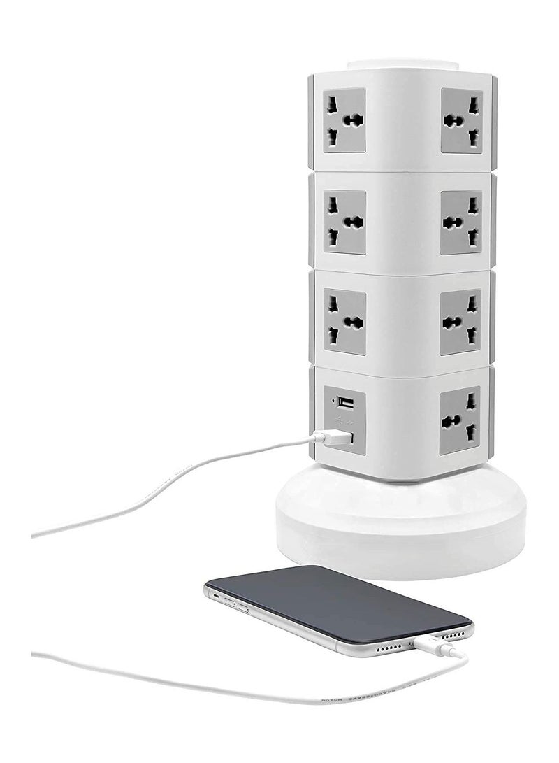 Universal Vertical 220V Multi Socket Tower Extension Electrical Outlet Lead with USB Ports 3M Cord and UK-Plug Power Strip Multi Charging Station  - Image 5