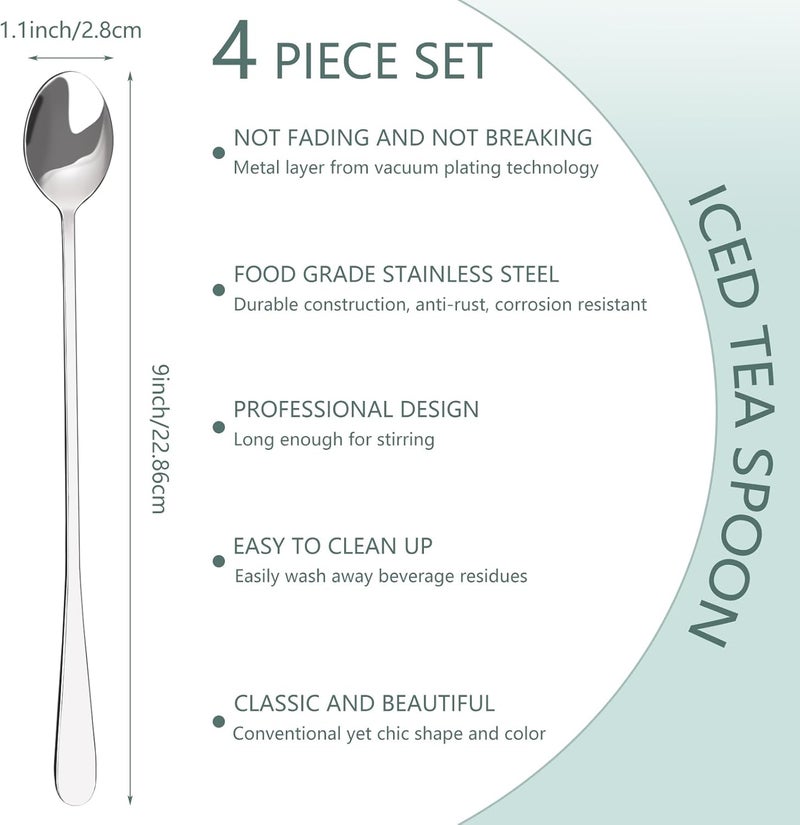 KTOJOY 4 Pcs Stainless Steel Cocktail Stirring Spoons 9 inch Coffee Stirrers Ice Tea Spoon Stainless Steel Cocktail Stirring Spoons - Image 2