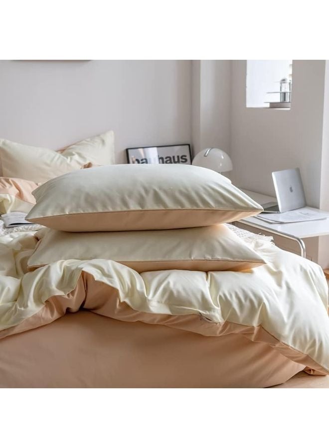 جيجي طقم أغطية سرير مكون من 4 قطع مقاس مفرد ناعم وقابل للتنفس وقابل للعكس، طقم سرير رائع وصديق للبشرة يتضمن غطاء لحاف بيج فاتح خفيف الوزن مع ملاءة مثبتة باللون البيج الداكن و2 كيس وسادة - Image 3