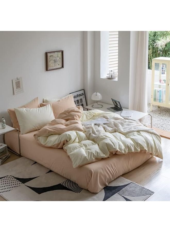جيجي طقم أغطية سرير مكون من 4 قطع مقاس مفرد ناعم وقابل للتنفس وقابل للعكس، طقم سرير رائع وصديق للبشرة يتضمن غطاء لحاف بيج فاتح خفيف الوزن مع ملاءة مثبتة باللون البيج الداكن و2 كيس وسادة - Image 1