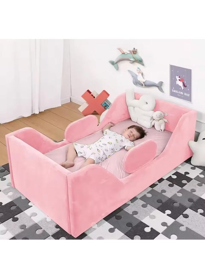 Velvet Upholstered Toddler Floor Bed - Image 1
