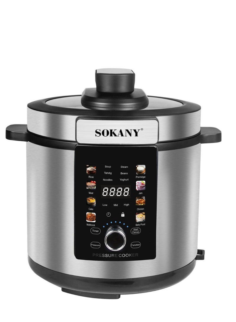 سوكاني طنجرة ضغط كهربائية سعة 7 لتر، طنجرة ضغط متعددة الاستخدامات من الفولاذ المقاوم للصدأ، طنجرة أرز، طنجرة بخار، وعاء داخلي من الفولاذ المقاوم للصدأ، موعد محدد 1500 وات SK-07043 فضي/أسود - Image 2