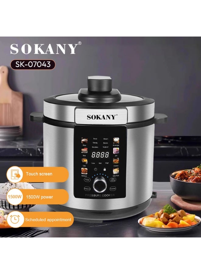 سوكاني طنجرة ضغط كهربائية سعة 7 لتر، طنجرة ضغط متعددة الاستخدامات من الفولاذ المقاوم للصدأ، طنجرة أرز، طنجرة بخار، وعاء داخلي من الفولاذ المقاوم للصدأ، موعد محدد 1500 وات SK-07043 فضي/أسود - Image 3