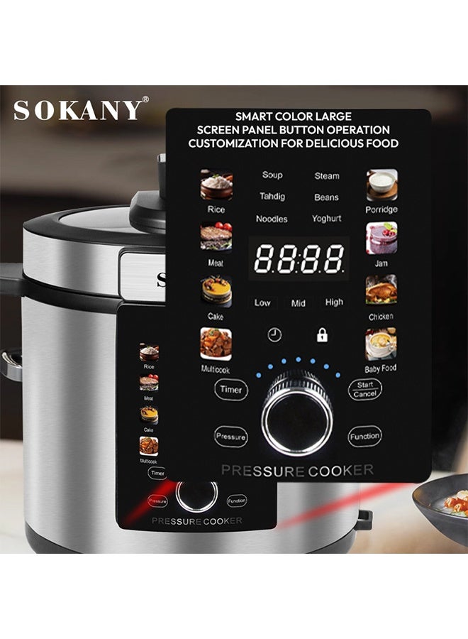سوكاني طنجرة ضغط كهربائية سعة 7 لتر، طنجرة ضغط متعددة الاستخدامات من الفولاذ المقاوم للصدأ، طنجرة أرز، طنجرة بخار، وعاء داخلي من الفولاذ المقاوم للصدأ، موعد محدد 1500 وات SK-07043 فضي/أسود - Image 4