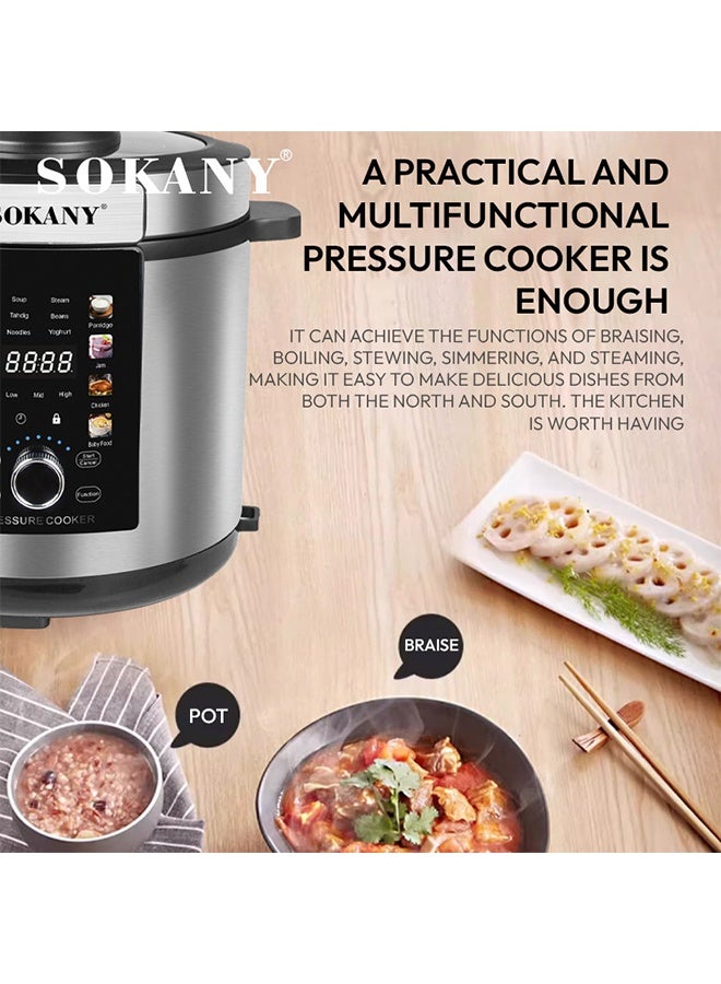 سوكاني طنجرة ضغط كهربائية سعة 7 لتر، طنجرة ضغط متعددة الاستخدامات من الفولاذ المقاوم للصدأ، طنجرة أرز، طنجرة بخار، وعاء داخلي من الفولاذ المقاوم للصدأ، موعد محدد 1500 وات SK-07043 فضي/أسود - Image 5