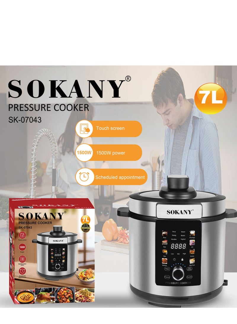 sokany 7L Electric Pressure Cooker Pressure Multi-Cooker Stainless Steel,Rice Cooker,Steamer Stainless Steel Inner Pot Scheduled Appointment 1500W SK-07043 Silver/Black  - Image 3