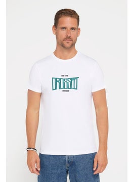 Tudors Men's Slim Fit Narrow Cut Cotton Soft Textured Printed White Crew Neck T-Shirt  - Image 2