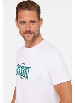 Tudors Men's Slim Fit Narrow Cut Cotton Soft Textured Printed White Crew Neck T-Shirt  - Image 3