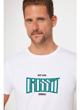 Tudors Men's Slim Fit Narrow Cut Cotton Soft Textured Printed White Crew Neck T-Shirt  - Image 4