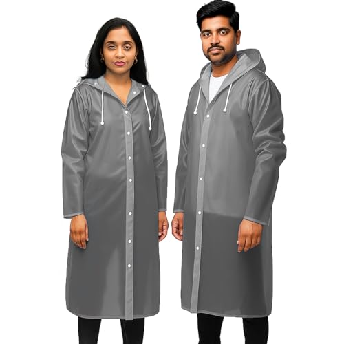 Pivalo EVA Waterproof Rain Coat Hooded Universal Outdoor Water Resistant Suit Portable Men Women Boys & Girls (Universal Size,1 Pc Grey) - Image 1