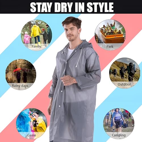 Pivalo EVA Waterproof Rain Coat Hooded Universal Outdoor Water Resistant Suit Portable Men Women Boys & Girls (Universal Size,1 Pc Grey) - Image 5