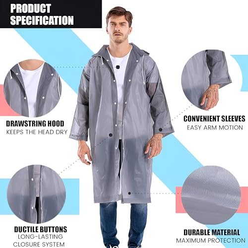 Pivalo EVA Waterproof Rain Coat Hooded Universal Outdoor Water Resistant Suit Portable Men Women Boys & Girls (Universal Size,1 Pc Grey) - Image 3