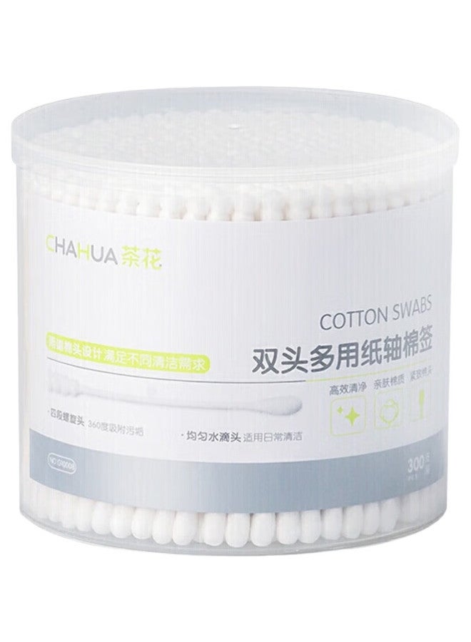 CHAHUA Camellia Cotton Swabs For Ear Cleaning, 300 Count, Paper Roll, Adult Double-Ended Makeup Cotton Swabs - Image 1