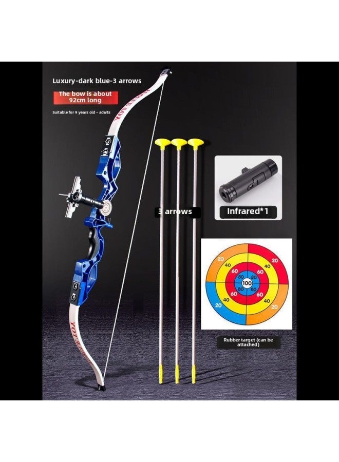 Children's Large Bow And Arrow Toy Suit Target Shooting Toy Suction Cup Arrow Target Outdoor Sports 6 Boys 8 To 12 Years Old-Color:Fully Equipped Version [9 Arrows + Quiver + Vertical Target]-Specifications:Large Dark Blue 102cm [infrared Auxiliary + Gloves]  - Image 1