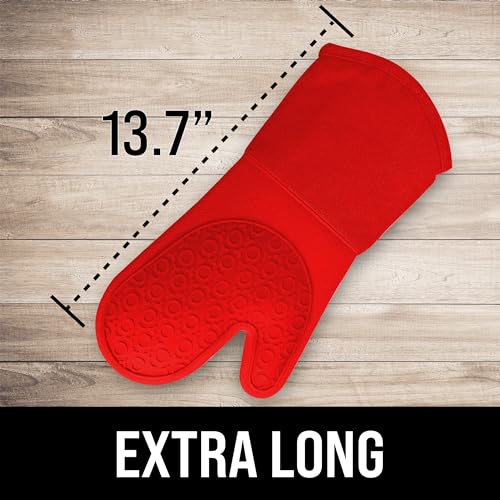 HOMWE BPA-Free Silicone Oven Mitts Ultra Heat Resistant up to 500°F - Oven Mitts with Thick Cotton Liner - Long Slip Resistant Pot Holders, Flexible Oven Gloves - Canyon Red 13.7 - Image 2
