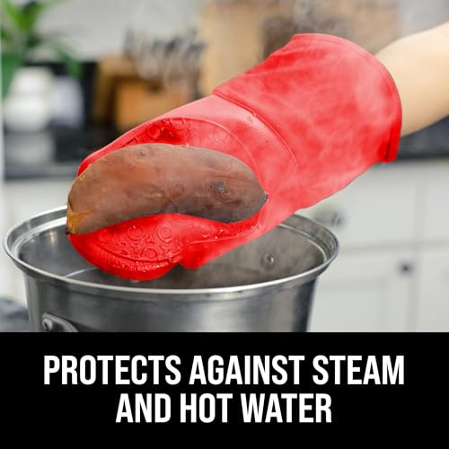 HOMWE BPA-Free Silicone Oven Mitts Ultra Heat Resistant up to 500°F - Oven Mitts with Thick Cotton Liner - Long Slip Resistant Pot Holders, Flexible Oven Gloves - Canyon Red 13.7 - Image 4