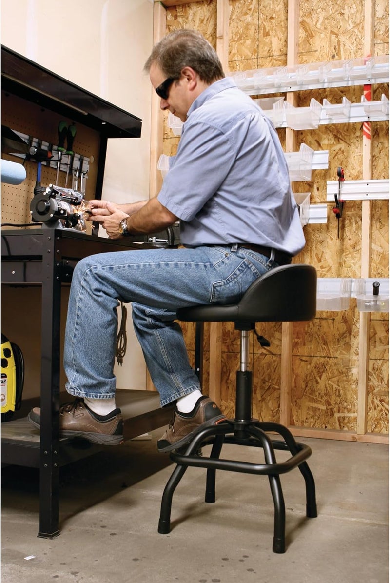 Performance Tool W85011 Pneumatic Swivel Bar Stool with Back Support, 360-Degree Swivel, Heavy Duty Steel Frame, Black - Image 2