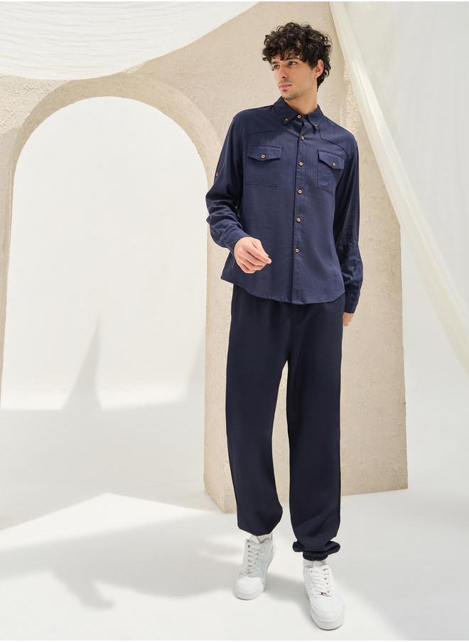 Styli Regular Fit Spread Collar Shirt with Chest Pockets  - Image 2