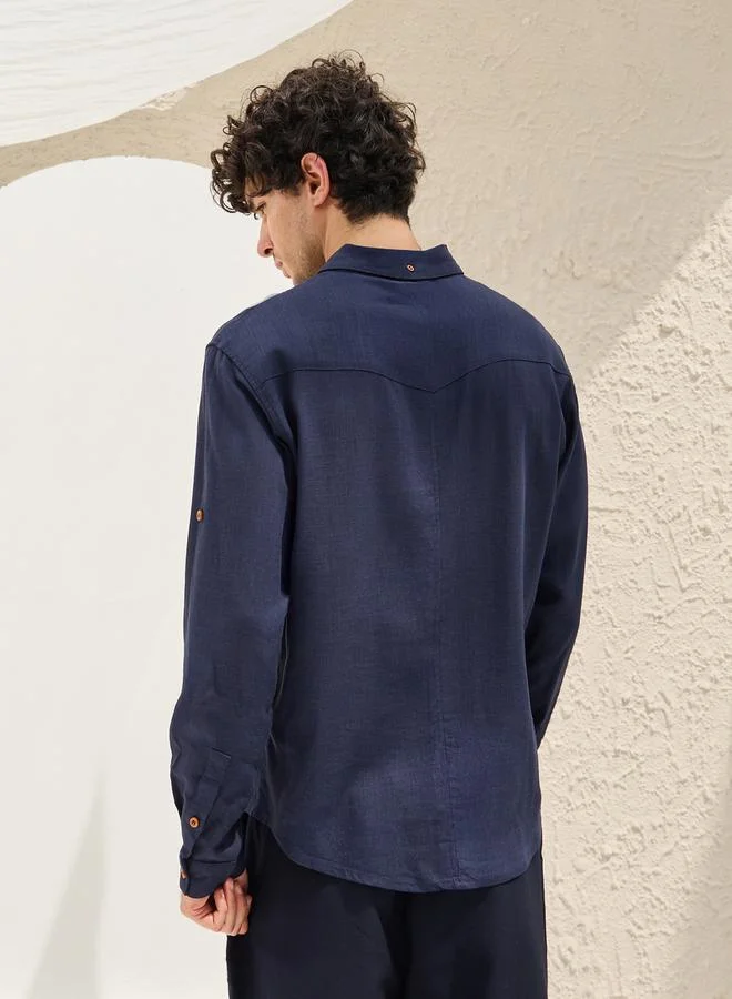 Styli Regular Fit Spread Collar Shirt with Chest Pockets