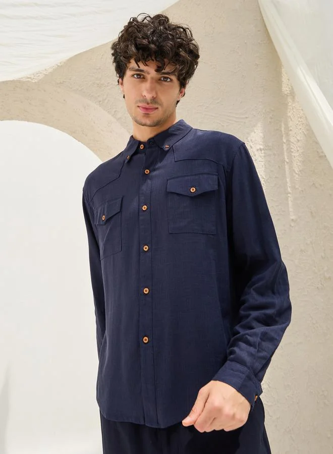 Styli Regular Fit Spread Collar Shirt with Chest Pockets