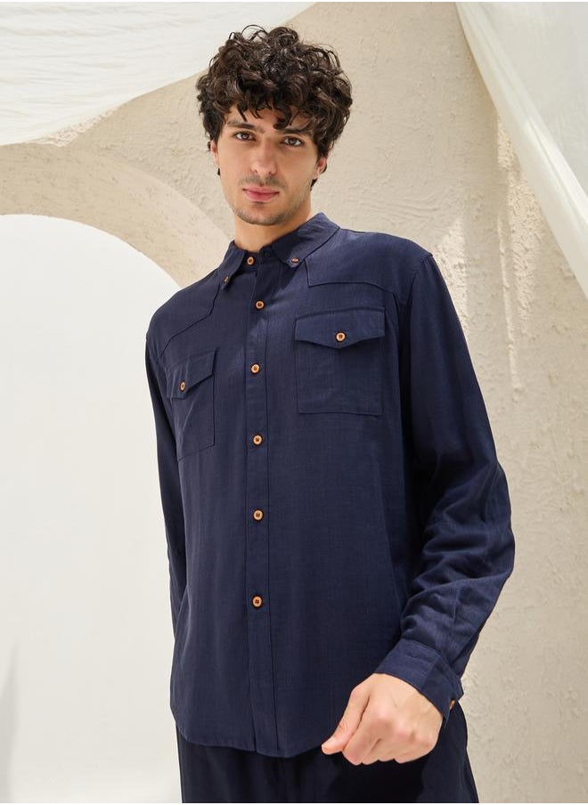 Styli Regular Fit Spread Collar Shirt with Chest Pockets  - Image 3