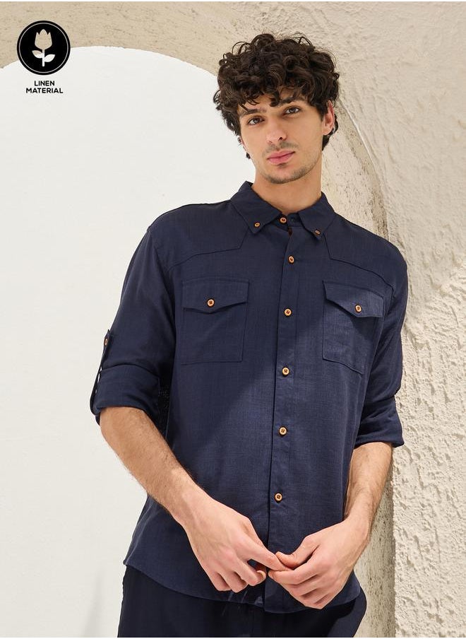 Styli Regular Fit Spread Collar Shirt with Chest Pockets  - Image 1