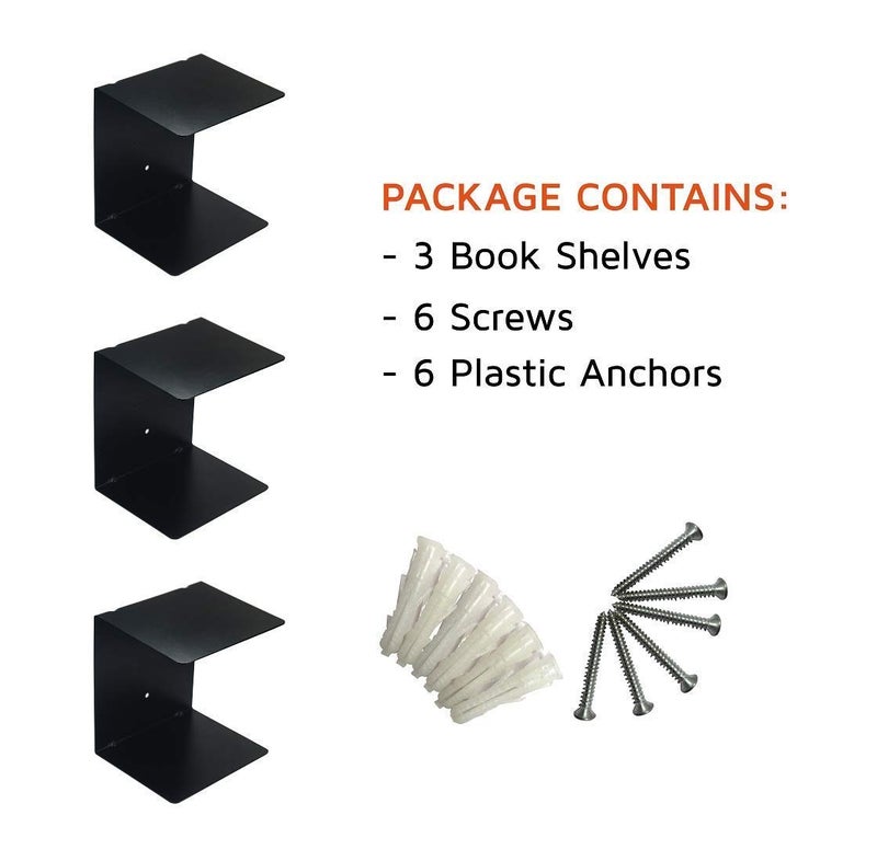 NICOYA Book Shelf Wall Mounted Metal Invisible Book Shelves 3 Piece Per Pack Compatible with Hard Cover Small and Medium Size Books Black - Image 4