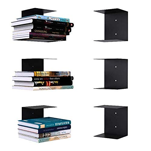 NICOYA Book Shelf Wall Mounted Metal Invisible Book Shelves 3 Piece Per Pack Compatible with Hard Cover Small and Medium Size Books Black - Image 1