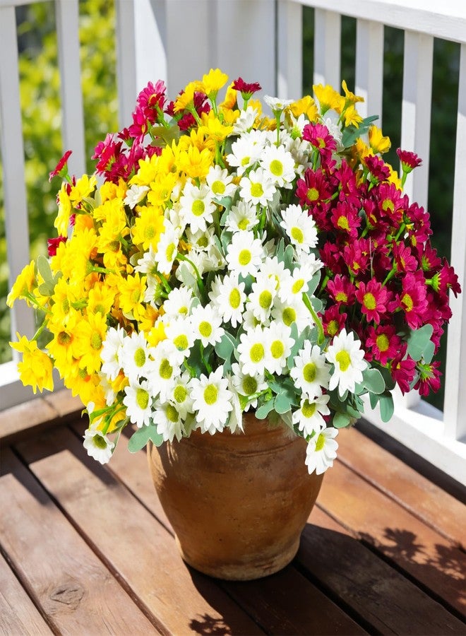 Aufind 12 Bundles Artificial Daisies Flowers Outdoor Fake Plants Fake Foliage Greenery Faux Plants for Graves Hanging Outside Planter Window Box Wedding Decoration - Image 1