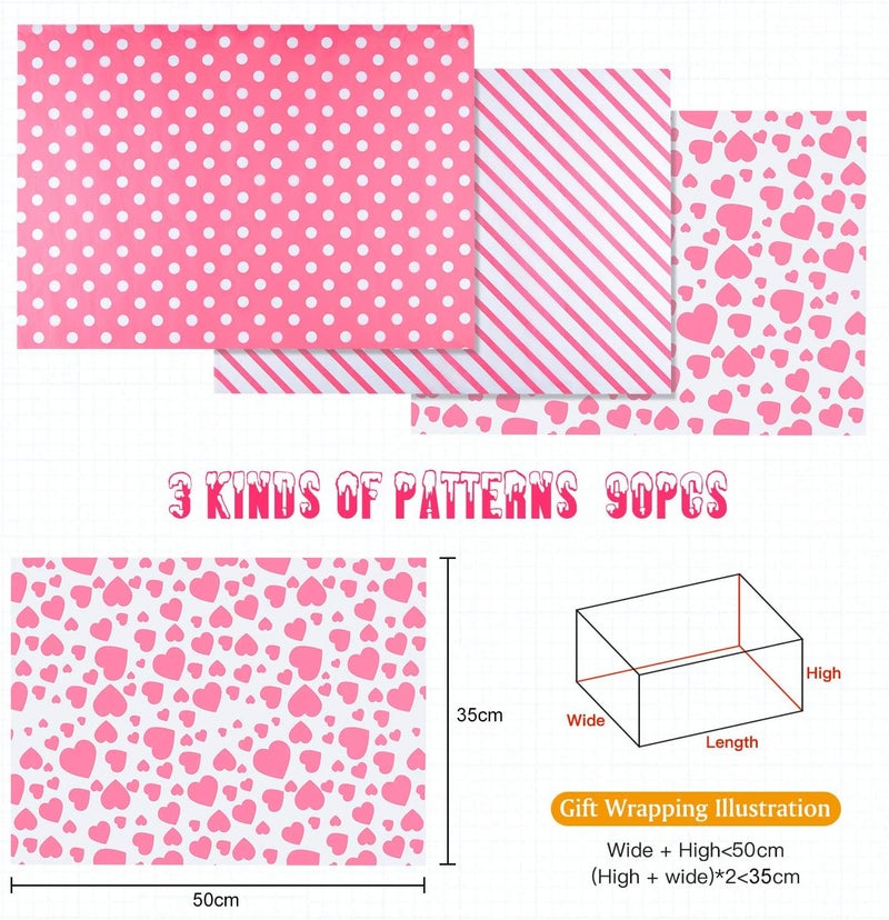 PLULON 60 ورقة من ورق التواليت الوردي لعيد الحب بالجملة، لأكياس الهدايا ورق التواليت للأغراض المنزلية والمطبخ والحرف، ملحقات التغليف - Image 2