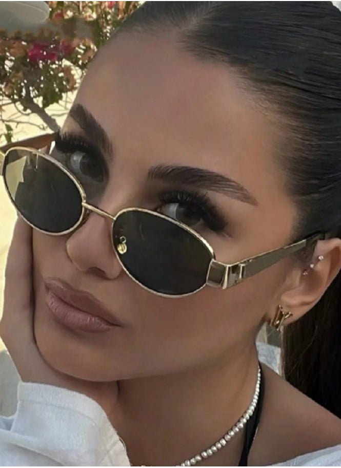 شي إن نظارة شمسية عصرية بإطار معدني بيضاوي عتيق للنساء - قطعة واحدة  - Image 1
