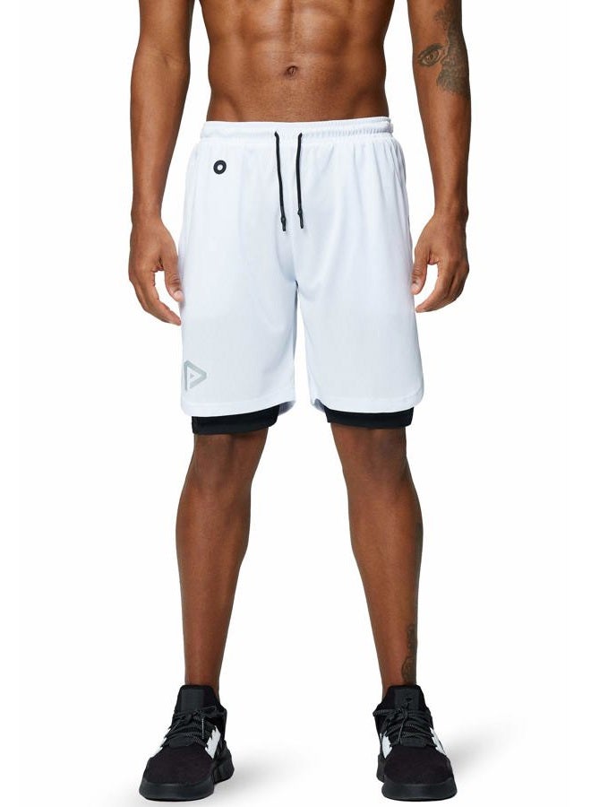 Pinkbomb Men's 2 in 1 Running Shorts Gym Workout Quick Dry Mens Shorts with Phone Pocket (White, X-Large), White, XL - Image 2