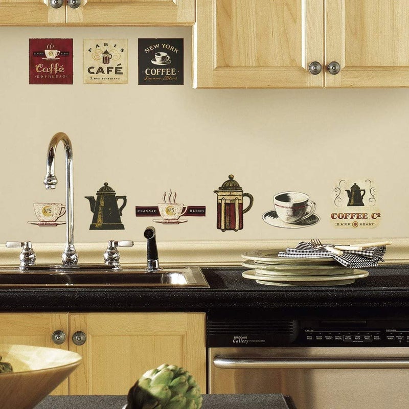 RoomMates RMK1254SCS Coffee House Peel and Stick Wall Decals 10 inch x 18 inch - Image 1