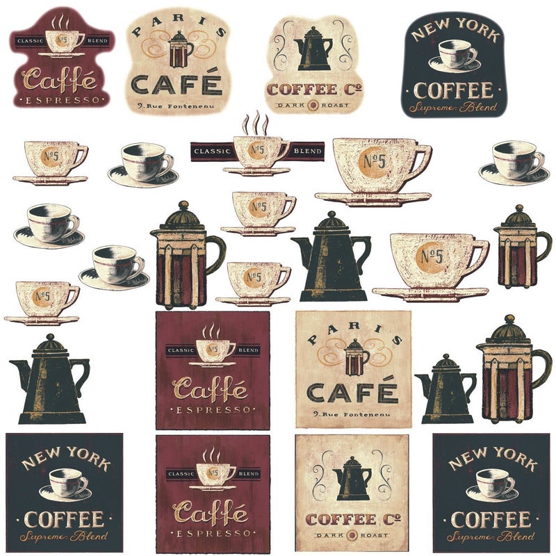 RoomMates RMK1254SCS Coffee House Peel and Stick Wall Decals 10 inch x 18 inch - Image 2