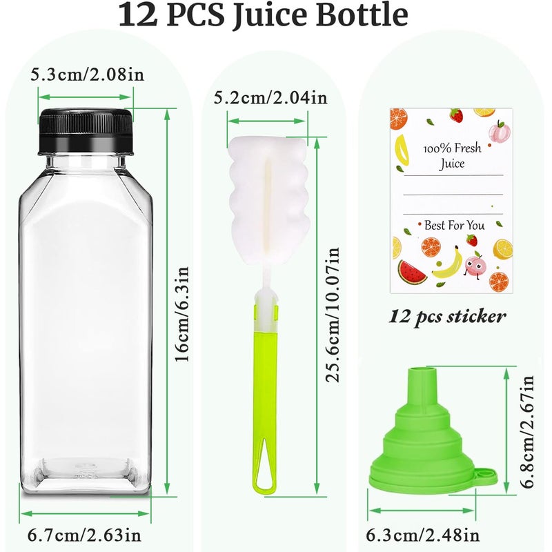Leaflai Plastic Juice Bottles with Caps 12Pcs -12oz Reusable Juice Containers with Tamper Proof Lids Black - Clear Bottles for Juicing Milk Smoothie Drinking and Other Beverages Christmas Gifts - Image 2