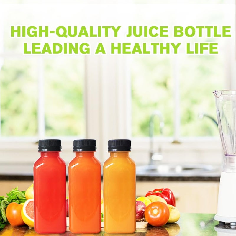 Leaflai Plastic Juice Bottles with Caps 12Pcs -12oz Reusable Juice Containers with Tamper Proof Lids Black - Clear Bottles for Juicing Milk Smoothie Drinking and Other Beverages Christmas Gifts - Image 3