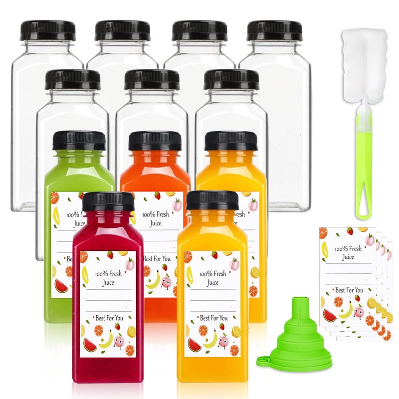 Leaflai Plastic Juice Bottles with Caps 12Pcs -12oz Reusable Juice Containers with Tamper Proof Lids Black - Clear Bottles for Juicing Milk Smoothie Drinking and Other Beverages Christmas Gifts - Image 1