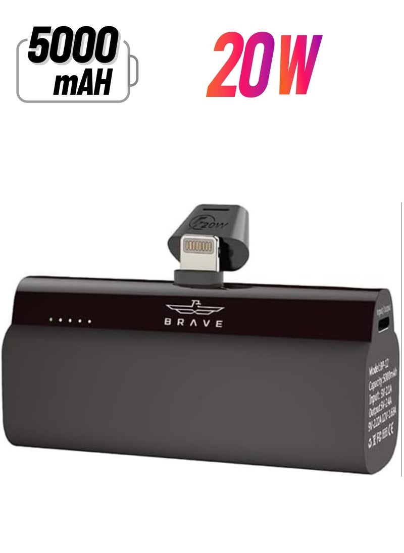 Brave 5000mAh Mini Power Bank,20W PD Quick Charge Portable Charger Battery Pack Compatible with iPhone 14 Pro/14 Pro Max /14/13 Pro/13 Pro Max/12 Pro/XR/X/8/7/6/Plus - Image 1