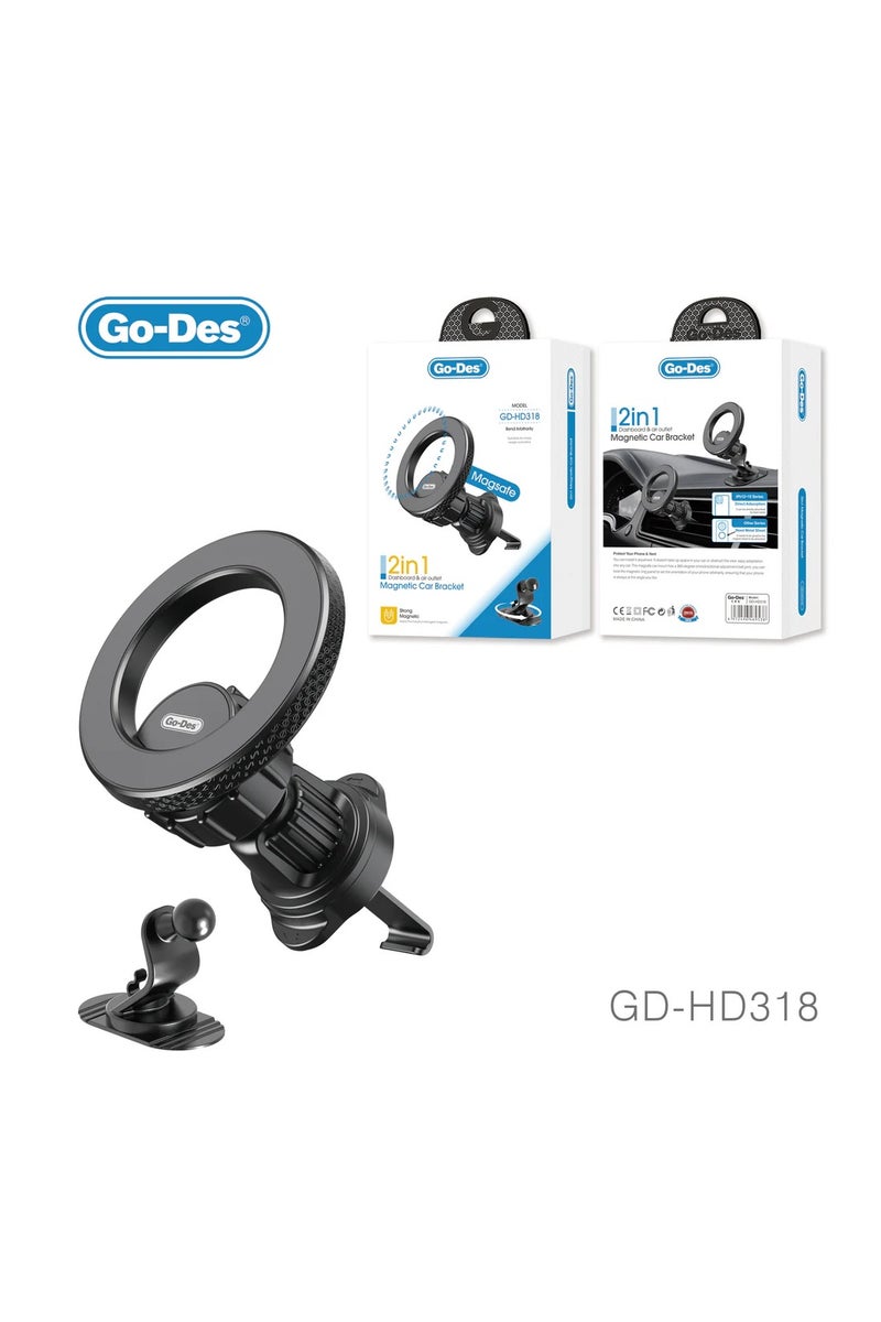GO-DES 2in1 Magnetic Car Phone Holder Dashboard Air Vent Mount Magsafe Strong Magnet 360 Rotation - Image 1